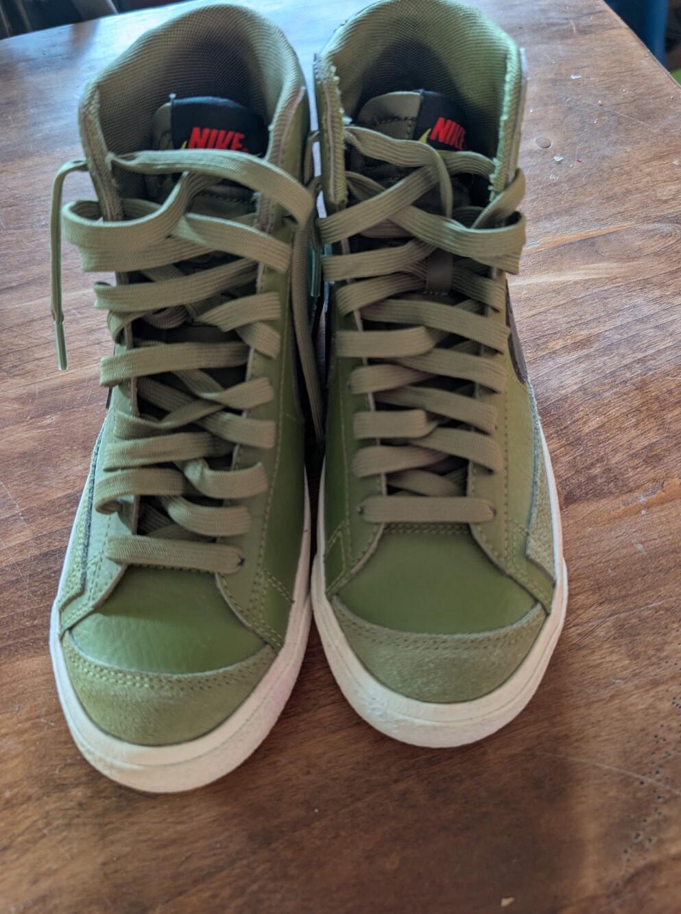 Boys Nike Olive Green High-Top Sneakers with Black Swoosh - Picture 4 of 5